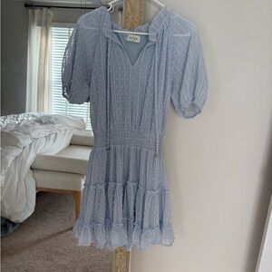 Aura Light Blue Mini Dress with Polka Dots